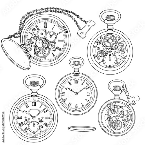 Vintage pocket watches showcase intricate clockwork mechanisms