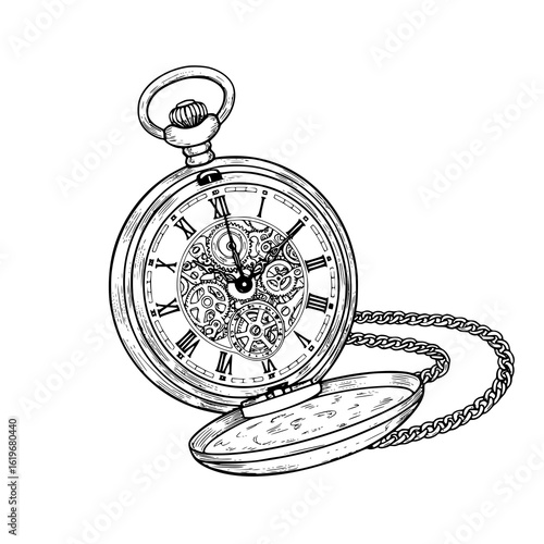 Vintage pocket watch with intricate gears and chain