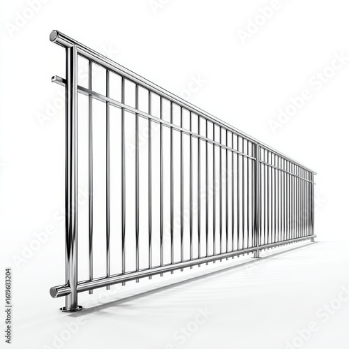 Wallpaper Mural A shiny metal railing with a modern and minimalist design, perfect for various architectural uses. The railing has a smooth, polished finish. The metal reflects light, which adds to its elegance. Torontodigital.ca