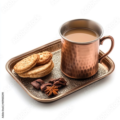 Copper Mug Tea: Aromatic Spices & Crisp Biscuits