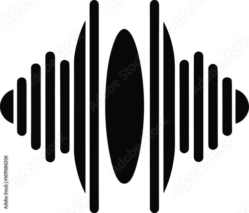 Black abstract waveform with rounded vertical bars and oval center sound audio