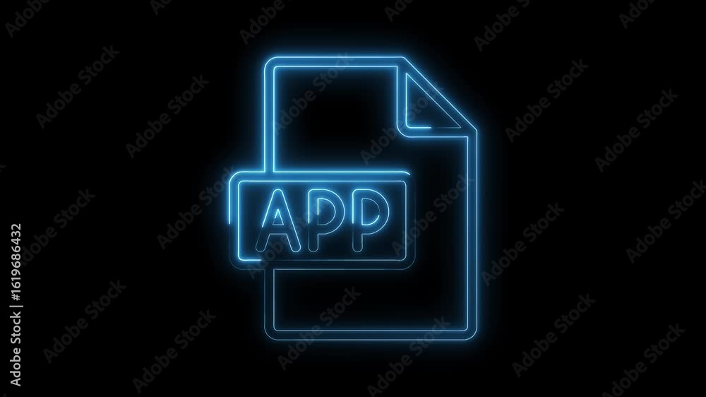 Glowing blue neon app icon symbol on transparent black background futuristic technology digital interface Glowing blue neon app icon symbol on transparent black background futuristic technology digital interface