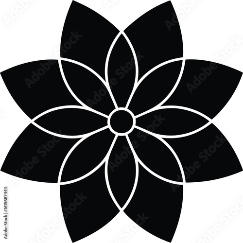 Black and white abstract geometric flower shape with eight petals vector