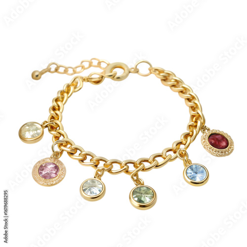 Wallpaper Mural Gold Chain Bracelet with Colorful Gemstone Charms on transparent background Torontodigital.ca