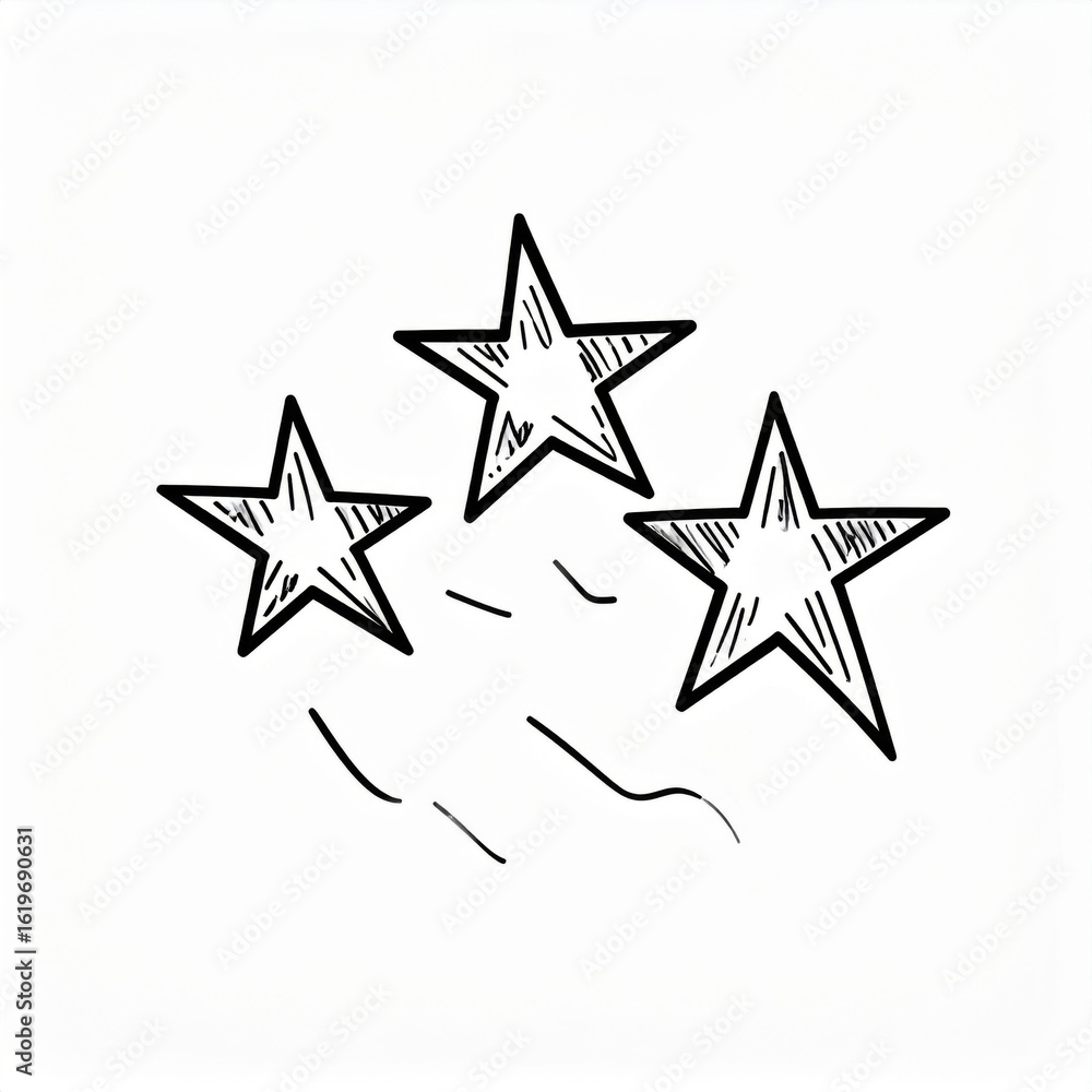 Fototapeta premium Three Hand Drawn Stars with a Line Art on a Clean White Background