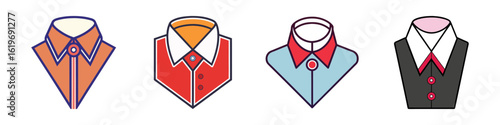 Colorful formal shirts and vests illustration set-Vector illustration of four colorful formal shirts with collars and buttons, including a vest, representing business fashion and office wear.