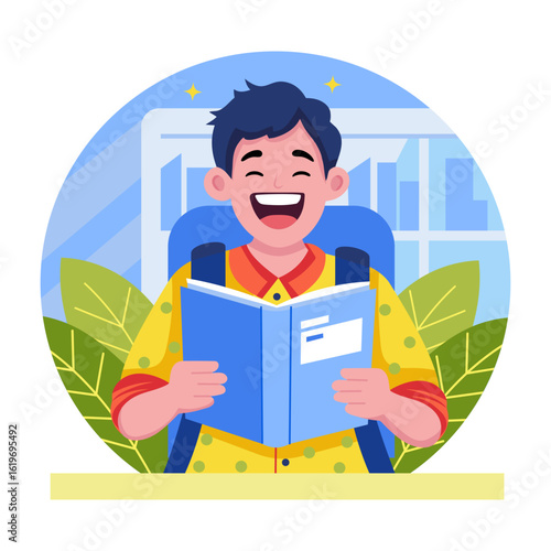 A flat style illustration showing student laughing