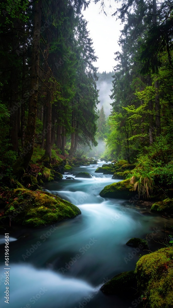 Obraz premium Misty forest stream