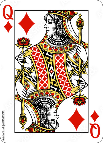 Queen of Diamonds design from a new original deck of playing cards.