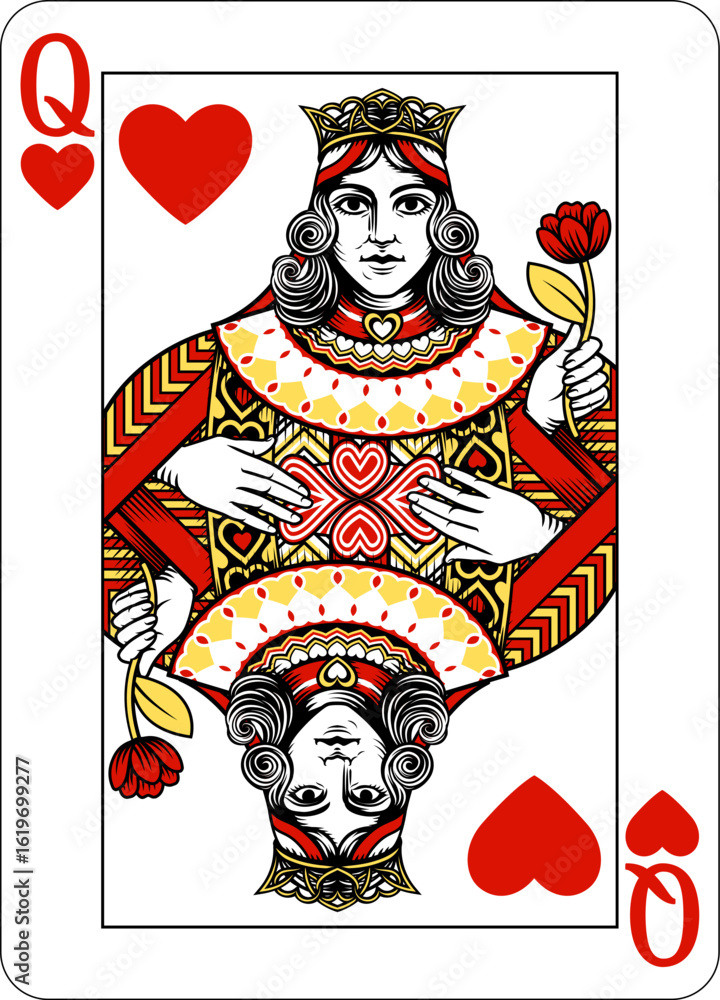 Fototapeta premium Queen of Hearts design from a new original deck of playing cards.