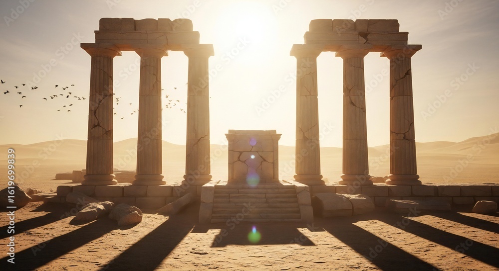 Fototapeta premium Ancient Temple Ruins in Desert Landscape with Majestic Columns