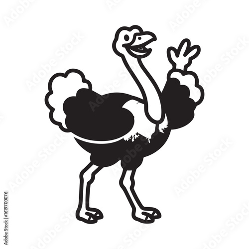  Cheerful Ostrich Line Art with Long Neck, Bold Outlines for Kids to Color.