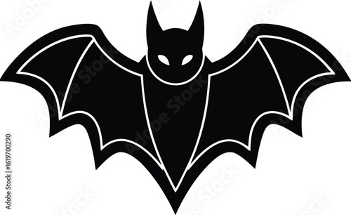 Black bat silhouette with white outline wings spread wide vector