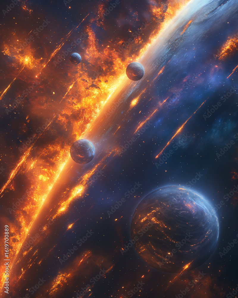 Obraz premium Apocalyptic Planetary Collision in Deep Space