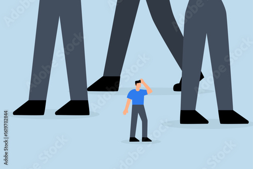 small business to fight with large company, strained entrepreneur observing significant rival in identical industry.