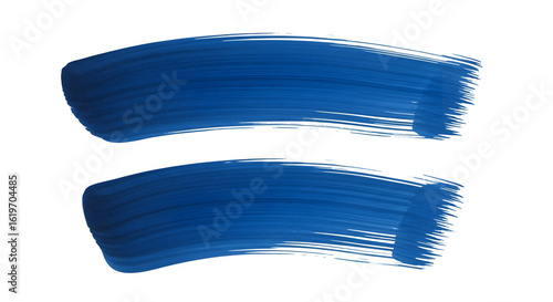 Two Horizontal Blue Ink Brush Swipes on Transparent Background