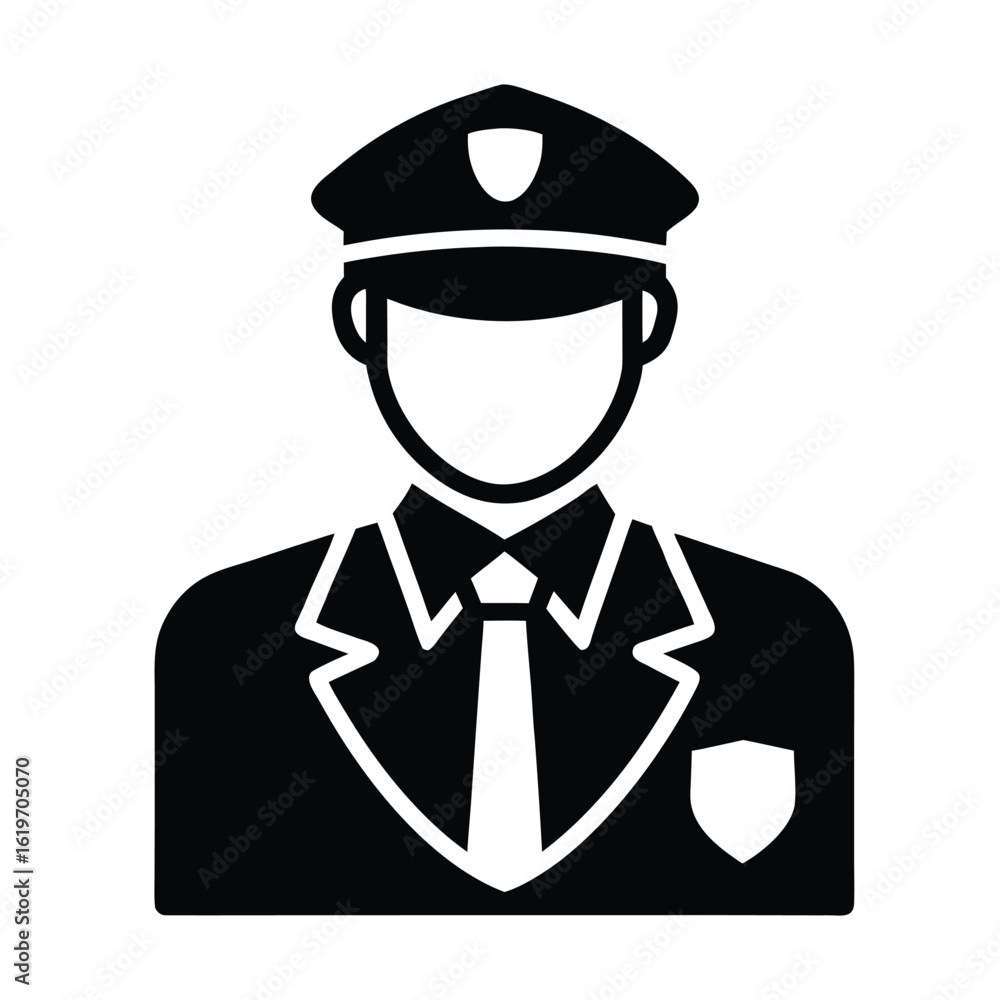 Professional security guard icon with black and white elements Professional security guard icon with black and white elements