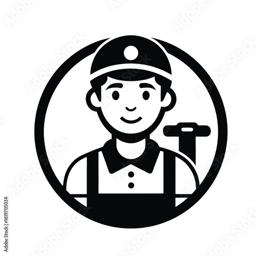 Black and white plumber icon on a clean white background