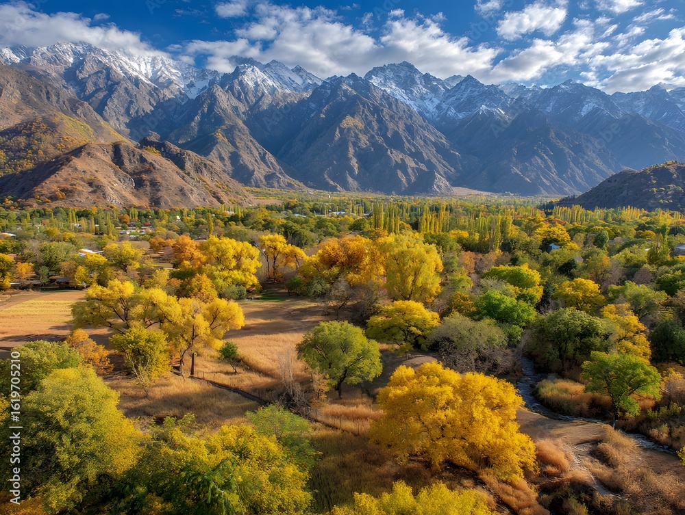 Naklejka premium Autumnal Colors Paint the Mountain Valley