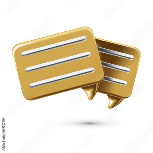 Double Gold 3D Chat Bubbles Icon for Messaging App, Discussion or Talk Concept