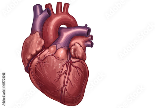 Detailed anatomical heart illustration for medical research and education, showcasing vital organ, vibrant and realistic