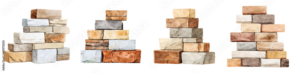 Obraz premium Stacked Stone Textures Set Isolated on White
