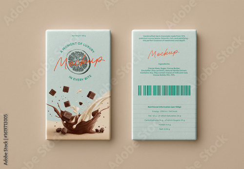 Front and Back Chocolate Bar Packaging Mockup with Editable Background
