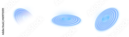 Vector wave rings with blue glow, radar, radio signal or Wi-Fi. Suitable for communication, impulse, data and digital interface themes. Light effect on white background.