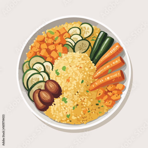 a bowl of couscous with roasted vegetables