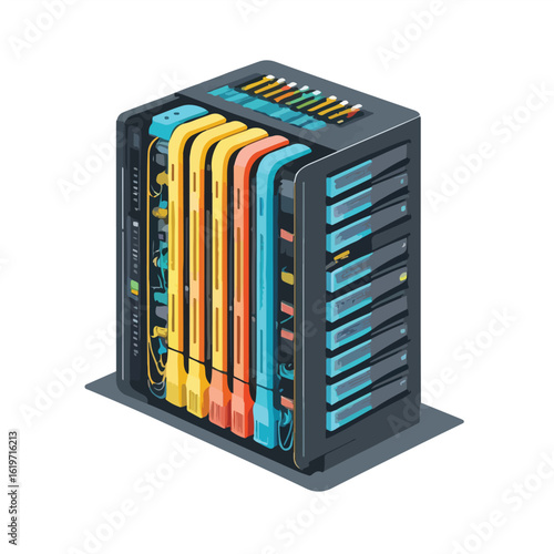 Flat vector of a computer CPU or processor chip with visible pins and circuits