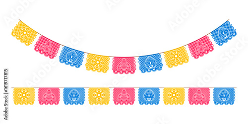 Vector illustration of Papel picado mexican party triangles on transparent background