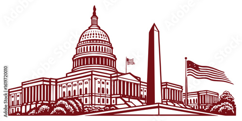 Washington D.C. Landmarks Silhouette - Vector Illustration