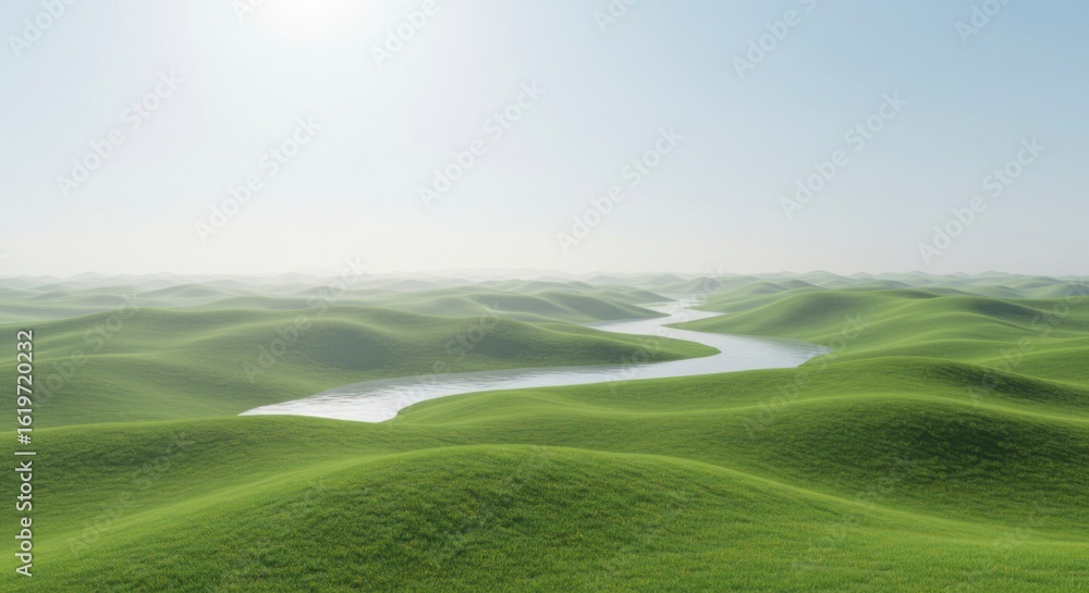 Obraz premium Serene, rolling hills and tranquil river