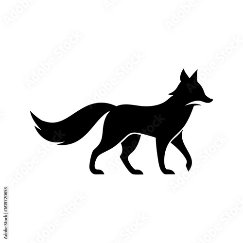 Fox silhouette in walking motion with bushy tail clever animal vector perfect for woodland and wildlife design