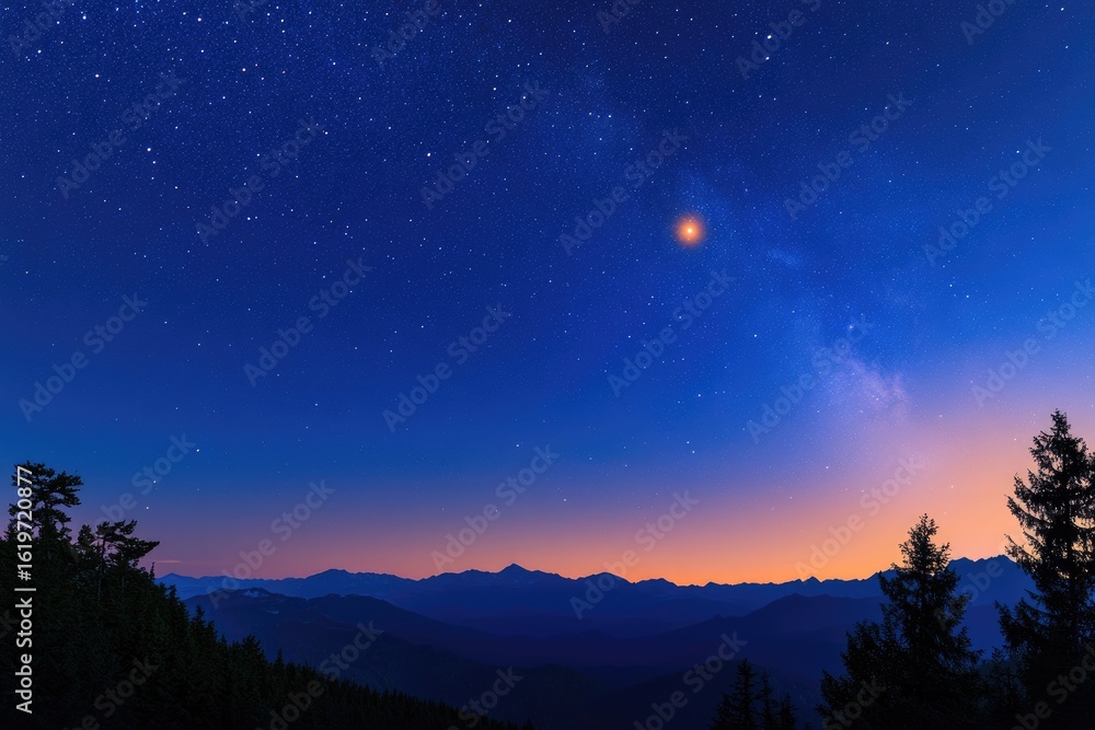 Fototapeta premium Night sky panorama over mountain range