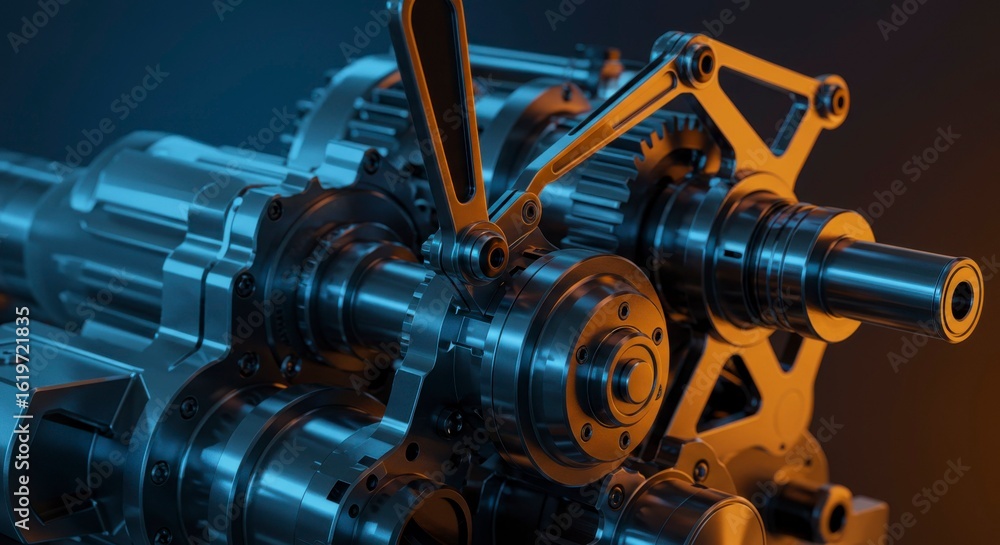 Fototapeta premium Close-up of intricate metallic gear system, showcasing precision engineering and complex mechanics