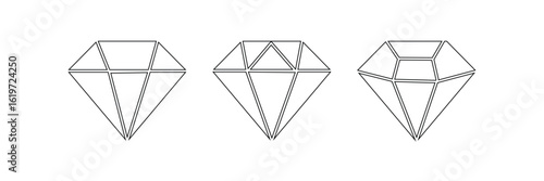 Diamond icon set. Different shapes of diamond cuts. Diamond icon set in flat style. Diamond collection icons. Diamonds lostockgo design. Vector illustration.