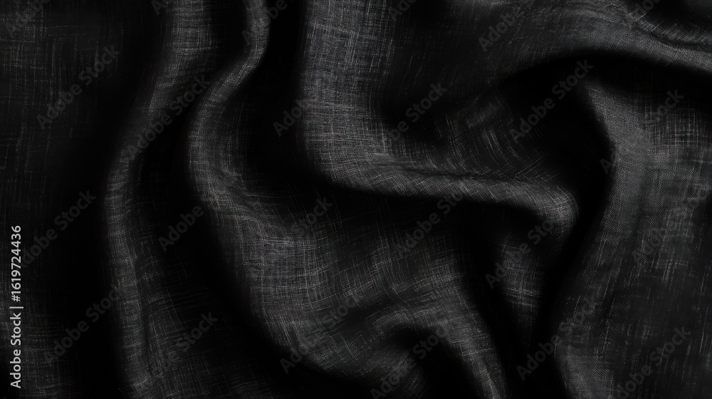 Obraz premium Close-up view of dark fabric with a textured weave.