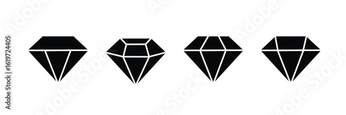 Diamond icon set. Different shapes of diamond cuts. Diamond icon set in flat style. Diamond collection icons. Diamonds lostockgo design. Vector illustration.