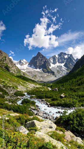 Wallpaper Mural Mountain valley, river, blue sky, clouds Torontodigital.ca