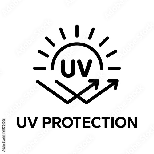 UV protection icon set. UV radiation icon. Ultraviolet symbol. Sun uv protection icons. Sunscreen spf logo. UPF sun protection label product. Skincare illustration, sign for cosmetics packaging.