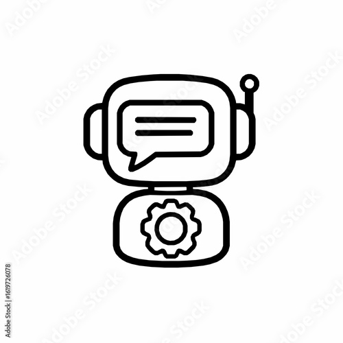Chatbot icon with speech bubble and gear symbol on white background robot artificial