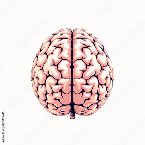 Pink human brain with dark blue veins and white background mind thinking