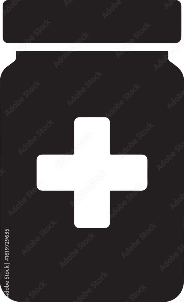 Obraz premium Silhouette vector EPS of medicine box with cross, healthcare icon for medical supplies and pharmacy use.