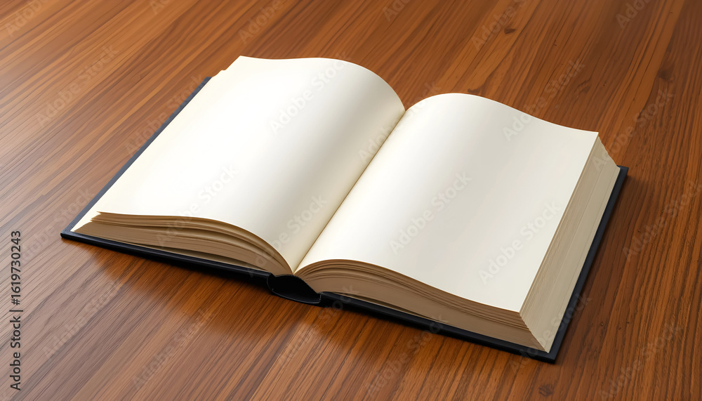 Fototapeta premium Open Blank Book on Wooden Table 
