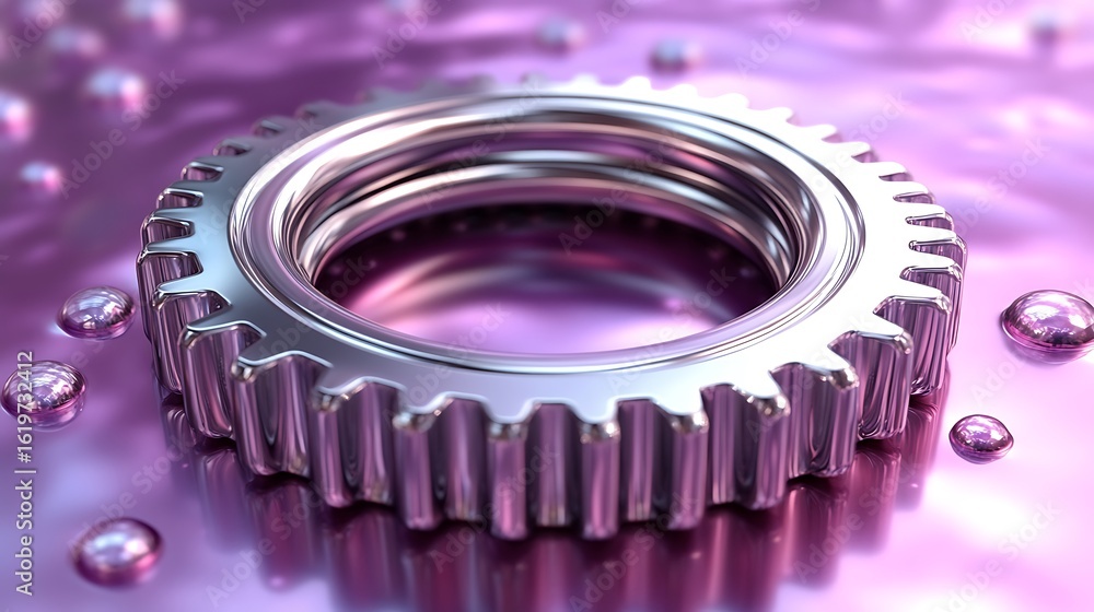 Polished metallic gear on a reflective surface. Polished metallic gear on a reflective surface.