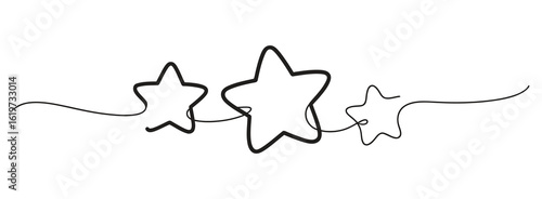 Minimal one line drawing three stars simple rating or review symbol vector illustration