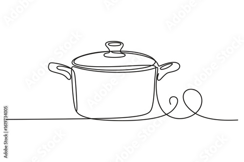 Continuous one line drawing cooking pot kitchenware minimal vector illustration design icon