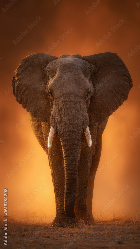 Obraz premium elephant standing on orange background