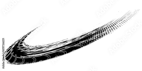 Tire tread marks, wheel textures, tire marks - car racing, motocross, drift, rally, off-road and others. Vector black isolated texture in grunge style with splashes.eps10